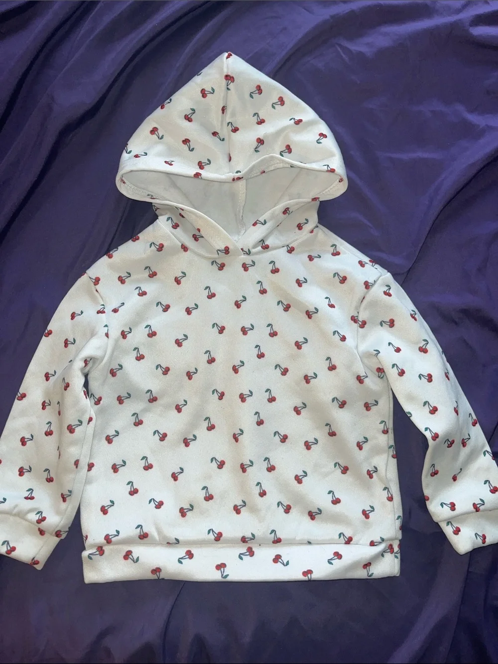 Kids White Hoodie with Red Cherry Print - Cute Comfort Pullover